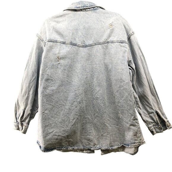 Denim Co Primark Oversized Jean Jacket Womens Size 14 Distressed Light Wash Blue - Picture 2 of 9